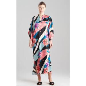 NWT Women's Large N by Natori Floral Tapestry Satin Mandarin Kaftan LagenLook